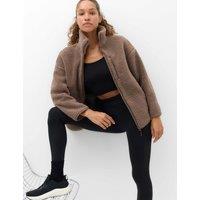 Goodmove Borg Zip Up Longline Fleece Jacket Soft Brown