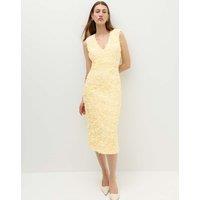 M&S Floral Appliqu V-Neck Midi Bodycon Dress Yellow