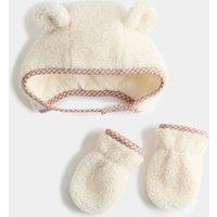 M&S Baby Borg Bear Hat and Mitten Set Cream