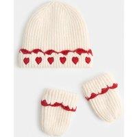 M&S Baby Heart Hat and Mitten Set (0-3 Yrs) Pink Mix