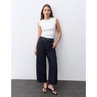 Autograph High Waisted Barrel Leg Ankle Grazer Jeans Dark Indigo