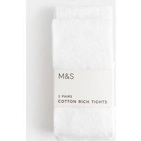 M&S 2 Pack Cotton Rich School Tights (2-16 Yrs) White
