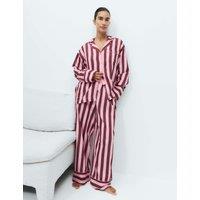 M&S Cotton Sateen Stripe Long Sleeve Revere Pyjama Set Pink Mix