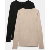 M&S 2 Pack Thermal Pointelle Crew Neck Tops Black