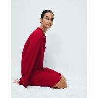M&S Ribbed Collared Long Sleeve Nightshirt Red