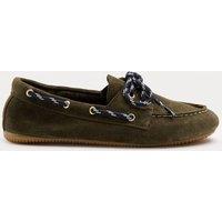 M&S Suede Contrast Slip On Flat Boat Shoes Olive