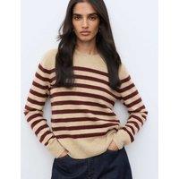 Autograph Pure Cashmere Striped Crew Neck Jumper Dark Burgundy