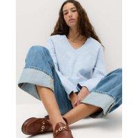 M&S V-Neck Relaxed Jumper With Wool Faded Blue