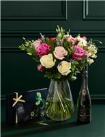 Mother s Day Luxury Pink Rose Bouquet with Champagne & Chocolates