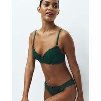M&S Ida Sequin Lace Non Wired Push Up Plunge Bra A-E Bottle Green