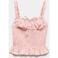 M&S Pure Cotton Printed Shirred Cami Top Pink Mix