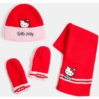 M&S 3 Pack Hello Kitty Hat Scarf & Glove Set Red Mix