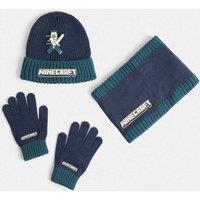 M&S 3pk Minecraft Hat Scarf & Glove Set Blue Mix