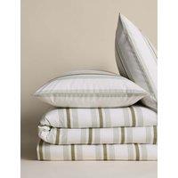 M&S Pure Cotton Striped Bedding Set Fern