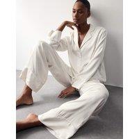 Autograph Premium Satin Revere Pyjama Top Ivory