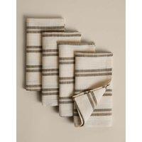 M&S Set of 4 Cotton Rich Striped Napkins Olive