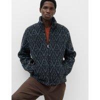 M&S Fair Isle Funnel Neck Fleece Jacket Navy Mix