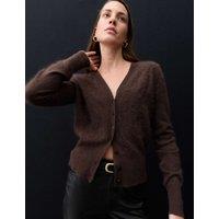Autograph Brushed Pure Cashmere V Neck Slim Cardigan Bitter Chocolate