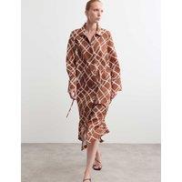 JAEGER Swirl Check Printed Midi Shirt Dress Copper
