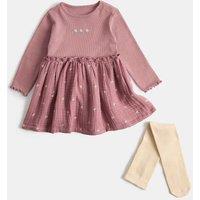 M&S Cotton Rich Dress with Tights (0-5 Yrs) Pink