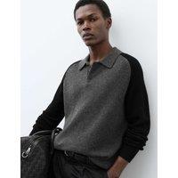 Autograph Merino Wool Rich with Cashmere Knitted Polo Shirt Black