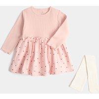 M&S 2 Pack Pure Cotton Heart Print Dress and Tights Cream