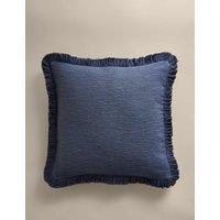 M&S Pure Cotton Textured Fringe Cushion Smokey Blue