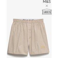 M&S x Aries Pure Cotton Striped Boxer Shorts Neutral