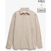 M&S x Aries Pure Cotton Striped Shirt Neutral