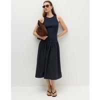 M&S Jersey Ribbed Midi Drop Waist Dress Navy