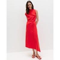 M&S Pure Cotton Tie Waist Midi Column Dress Chilli
