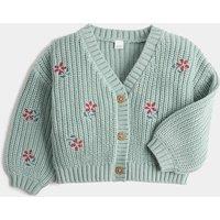 M&S Pure Cotton Floral V-Neck Cardigan (0-5 Yrs) Green