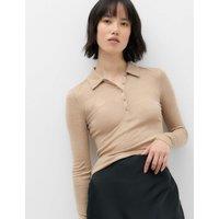 M&S Lyocell Blend Collared Top with Wool Neutral