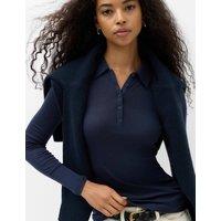 M&S Lyocell Blend Collared Top with Wool Navy
