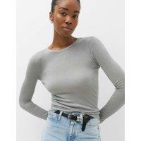 M&S Wool Touch Semi Sheer Long Sleeve Layering Top Grey Marl