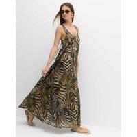 M&S Pure Cotton Printed Scoop Neck Maxi Beach Dress Dark Green Mix