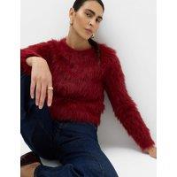 M&S Textured Crew Neck Slim Fit Cropped Jumper Dark Red