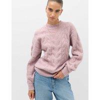 M&S Cable Knit Crew Neck Jumper With Wool Mallow