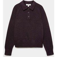 M&S Collared Knitted Polo Jumper Dark Aubergine