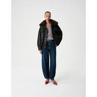 M&S Faux Leather Faux Fur Relaxed Jacket Black