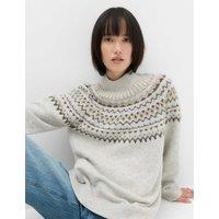 M&S Fairisle Funnel Neck Christmas Jumper With Wool Grey Mix