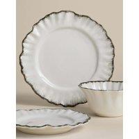 M&S 12 Piece Ruffle Stoneware Dinner Set Cream Mix