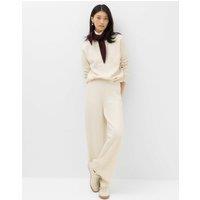 M&S Cable Knit High Waisted Wide Leg Knitted Trousers Light Natural