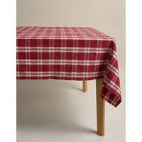 M&S Cotton Rich Checked Christmas Tablecloth Red Mix