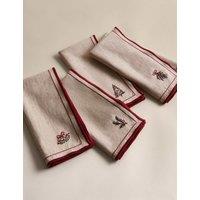 M&S 4 Pack Cotton Rich Embroidered Mistletoe Napkins Natural Mix