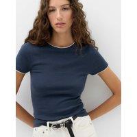 M&S Cotton Rich Double Layer T-Shirt Navy