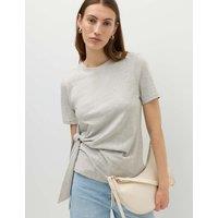 M&S Pure Cotton Tie Waist T-Shirt Grey Marl
