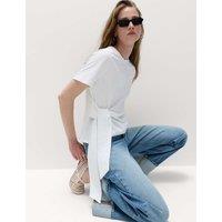 M&S Pure Cotton Tie Waist T-Shirt Soft White