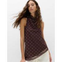 M&S Mesh Polka Dot Cowl Neck Asymmetric Drape Vest Brown Mix