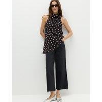 M&S Mesh Polka Dot Cowl Neck Asymmetric Drape Vest Black Mix